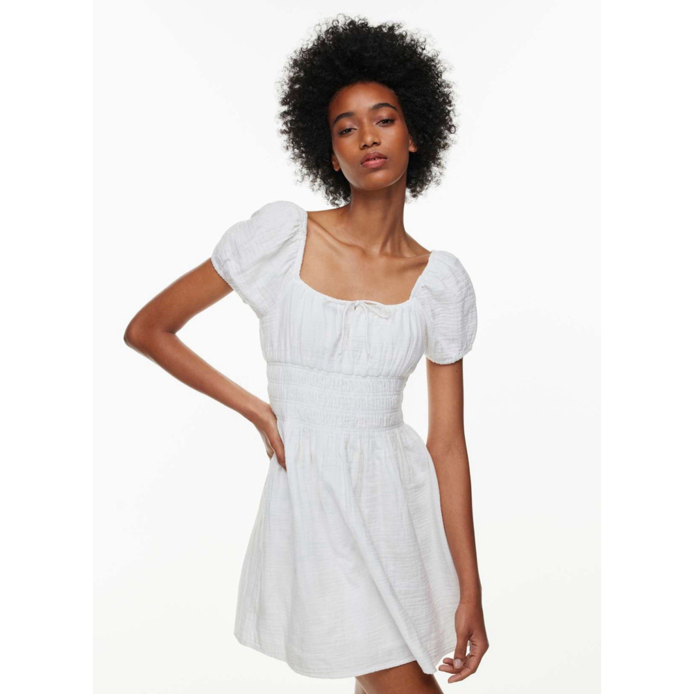 Aritzia Sundays Best The‎ Kay Dress White Mini Puff Sleeve Smocking Size S